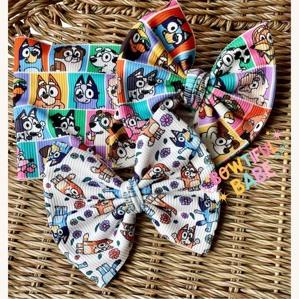 Disney-Themed Fabric Hair Bows with Vibrant Patterns